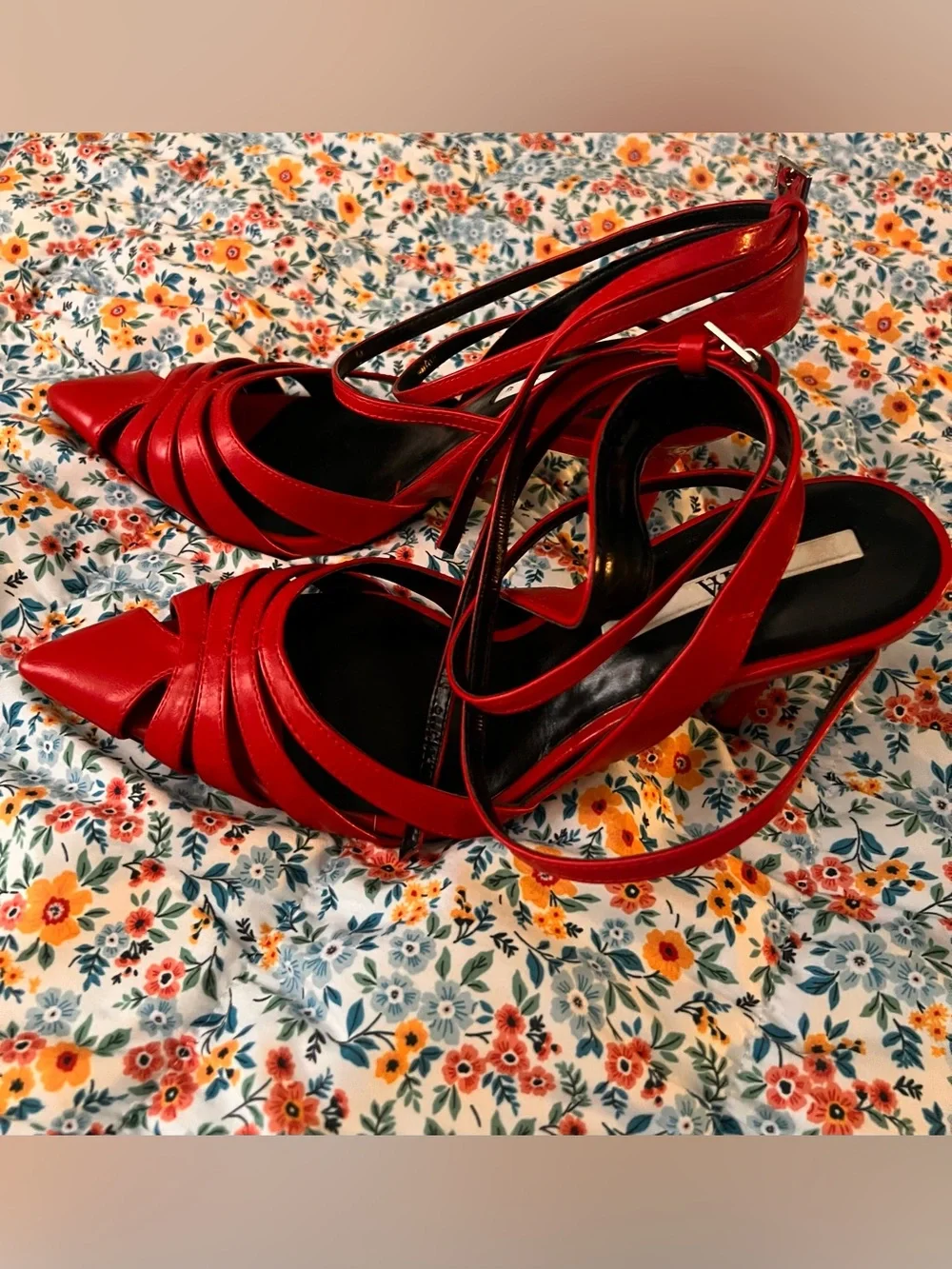 ZARA Red Strappy Pointed-Toe Women's Heels